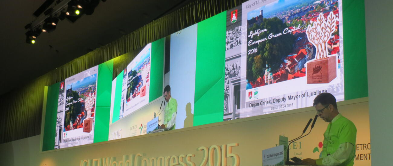 Podžupan Dejan Crnek je na svetovnem kongresu ICLEI v Seulu predstavil projekt Ljubljana, zelena prestolnica Evrope 2016.