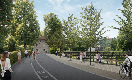 Cesta in kolesarska steza ob Ljubljanici